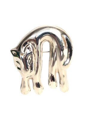 Cat Panther Taxco Mexico Draped Sterling Silver 925 Pin Brooch 2.25" Estate Find